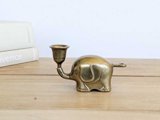 Vintage Haku messing olifant kaarsenhouder beeldje, midden van de 20e eeuw – Kandelaars en kaarsen, Brass (photo 4 of 13)