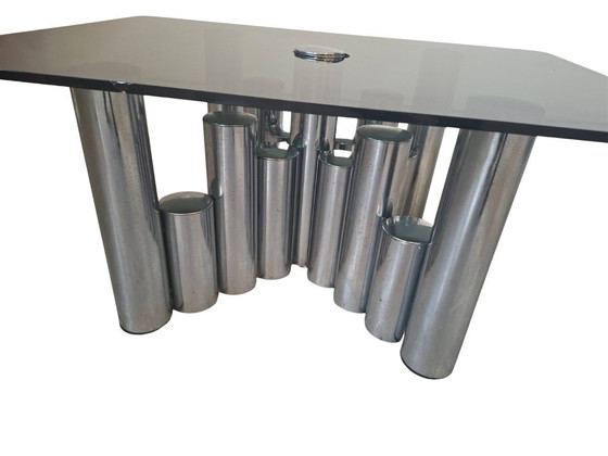 Image 1 of Marco Zanuso Coffee Table - 1970s Design - Chrome and Smoked Glass