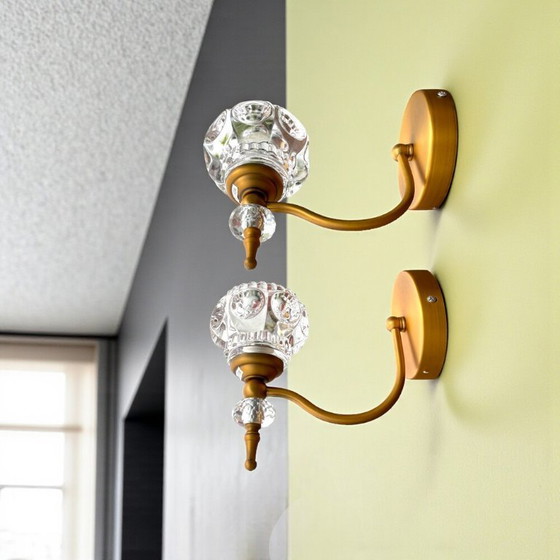 Image 1 of Applique da parete in oro e vetro per camera da letto, set di 2 NUOVE