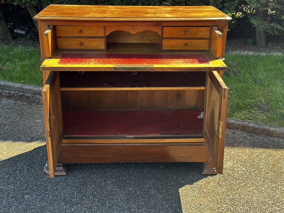 Image 1 of Antieke secretaire met klapdeur van notenhout - periode Lodewijk Philippe