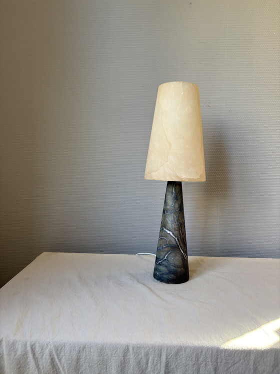 Image 1 of Vintage Made in Spain Alabaster & Green Marble Handmade Table Lamp