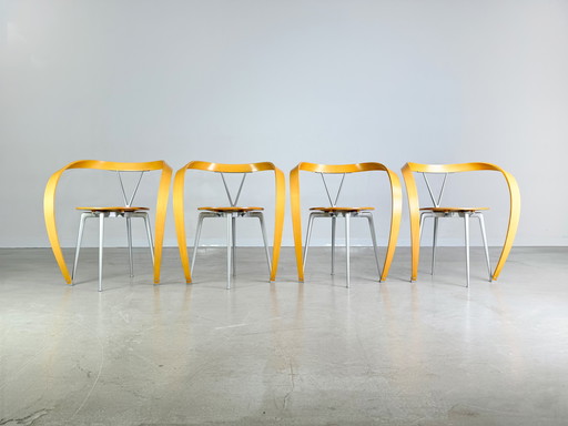 Originele set van 4 omgekeerde stoelen Cassina Andrea Branzi