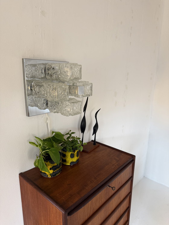 Image 1 of Lampada da parete/soffitto vintage in cromo e vetro ghiaccio, Hillebrand '70