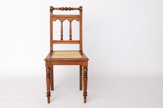 Image 1 of Antiker belgischer Stuhl – Esszimmerstuhl aus Buchenholz aus dem frühen 20. Jahrhundert mit gedrechselten Holzdetails und neuer 