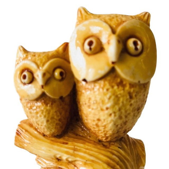 Image 1 of Vintage primitive owl figurine resin amber 1970s