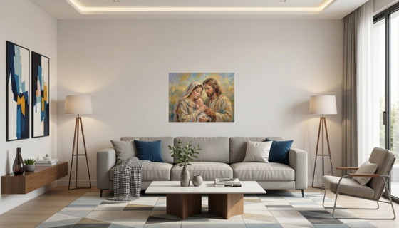 Jésus Marie Et Joseph "La Oración De Jesús" (80x60 Cm) – Pinturas y dibujos, Aluminium, Wood (photo 5 of 5)