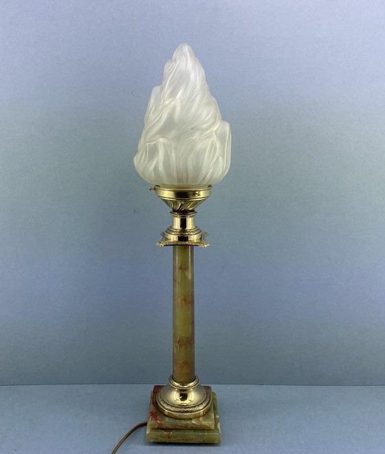 Image 1 of Authentieke Art Deco Lamp - Marmeren Voet - Hollywood Regency Stijl - Vintage Verlichting