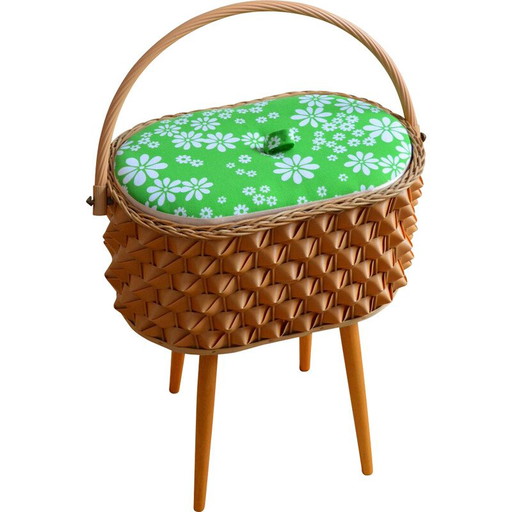 Vintage naaidoos van hout en rotan, 1960