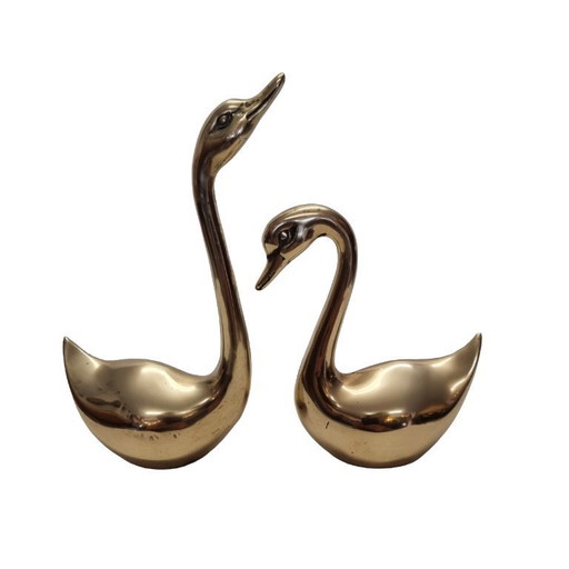 Hollywood Regency brass swans