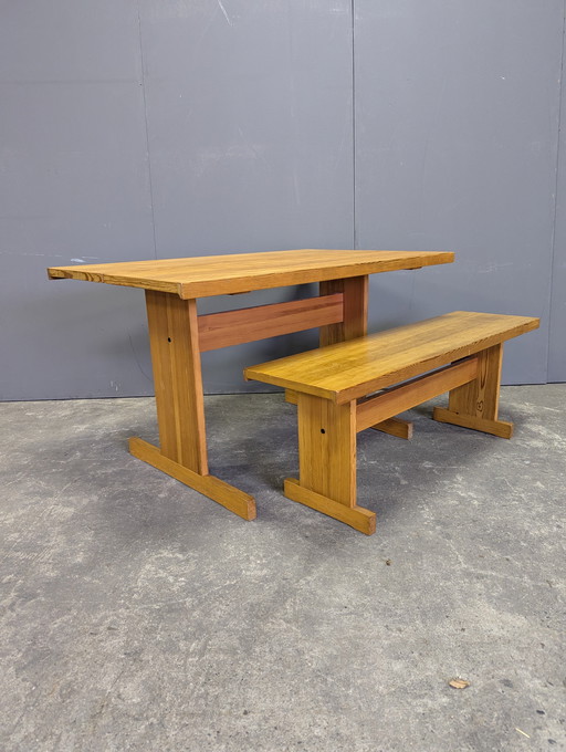 Vintage wooden dining table with bench Taapiovaara