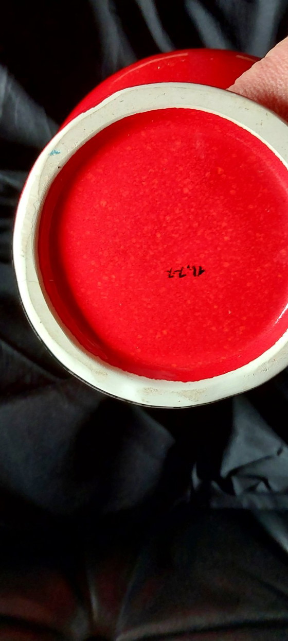 Pichet et Vase en Céramique Italienne, Glaçure Rouge Goutte à Goutte, Vintage (photo 5 sur 5)