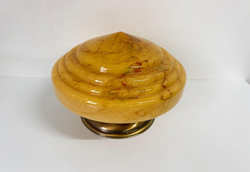 Vintage ceiling lamp XL marble glass stepped shade 30 cm