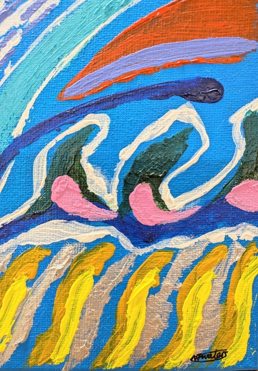 PEINTURE ABSTRAITE PLAGE DE PORTHMEOR ST IVES 2025 NIGEL WATERS ACRYLIQUE ORIGINAL