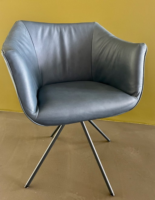 4x Tulip Label van den Berg draaibare lederen eetkamerstoelen 