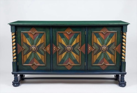 Hand Painted Art Credenza / Geometric Star Pattern Sideboard / Artisan Crafted Storage / Unique Statement (photo 3 of 3)
