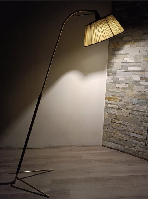 Brass leather floor lamp by FB Corsini for Metalarte 1950s