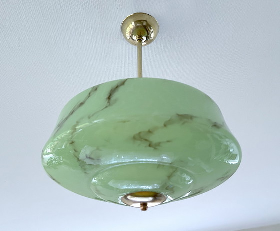 Image 1 of Art Deco Green Glass Pendant Lamp