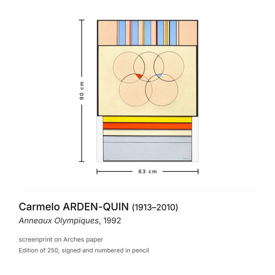 Carmelo Arden-Quin Signed Screenprint Anneaux Olympiques 1992 – Lithographs & prints, Paper (photo 3 of 5)