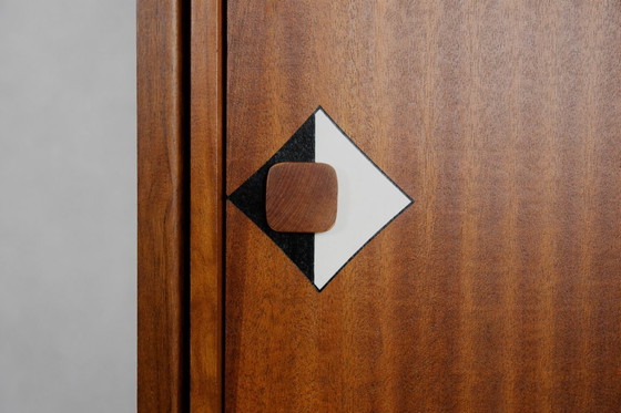 Image 1 of Vintage Deens teakhouten dressoir uit het midden van de 20e eeuw met handgeschilderd patroon, jaren 1950