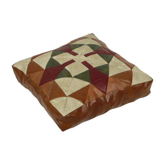 Image 1 of Vintage Patchwork Cushion Plaid Pattern Faux Leather