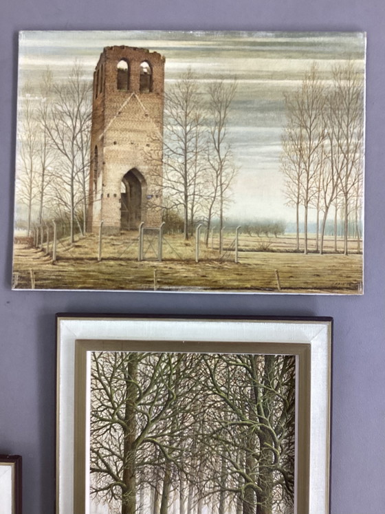 Image 1 of 4 olieverf schilderijen fijnschilderen J. Fris jaren zeventig 