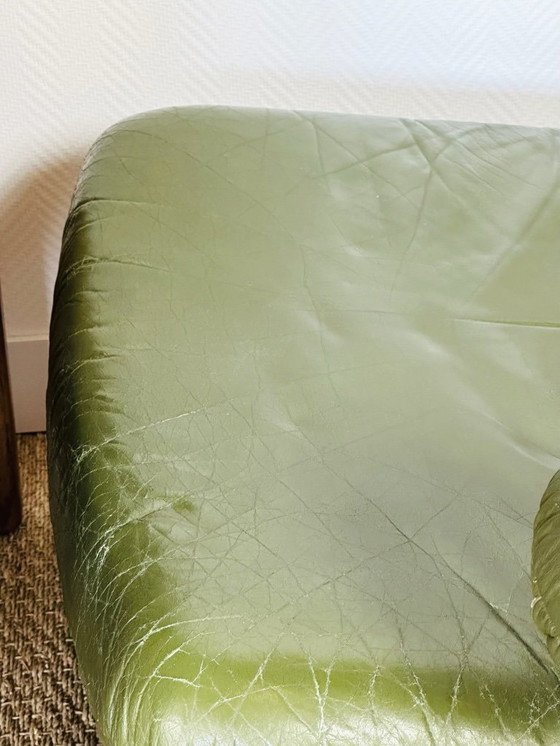 Image 1 of Scandinavian sofa in green leather and oak, 1960, Set of 3
