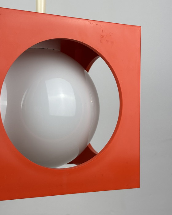 Image 1 of Space Age Ceiling Lamp, Richard Essig, Orange Minimalistic Cube Design, 1970s, Retro-Futuristic Lamp, Germany, Sputnik Design