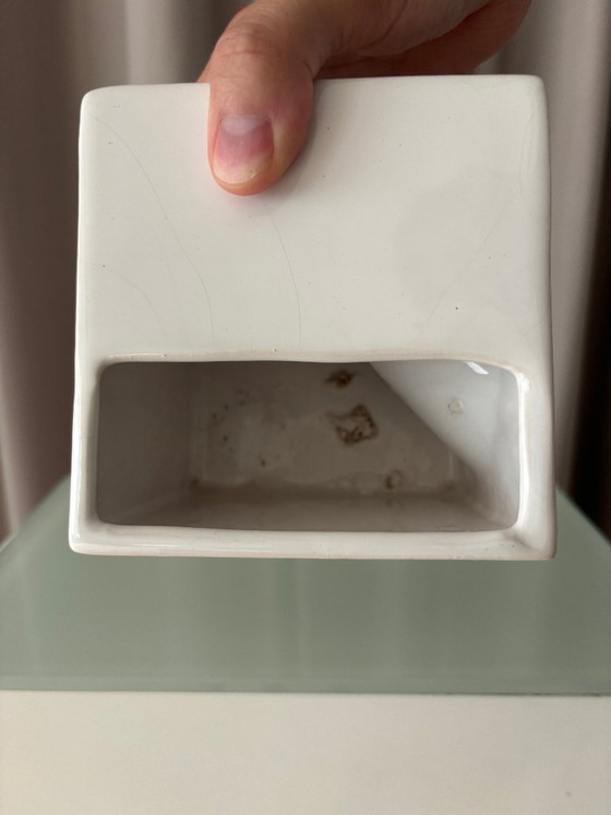 Vintage Minimalist Studio Pottery Cube Vase – White Ceramic (photo 11 of 14)