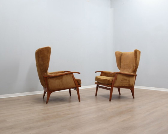 Image 1 of 1950s Camea Italian reclining armchairs dralon velvet, set of 2