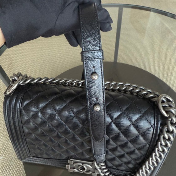 Image 1 of Chanel Boy Medium - Caivar 25CM Quilted Black Ruthenium Silver Hardware