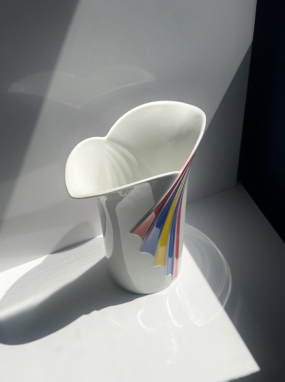 Image 1 of Thomas Postmodern Porcelain Vase Tulip Vase Tricolor Red Yellow Blue Circus Memphis 1980s Rosenthal