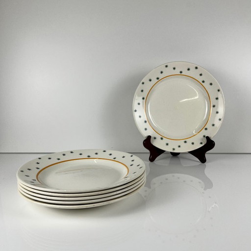 Set van 6 Gien dinerborden, Primefleur-design, model "Constellation", 1950