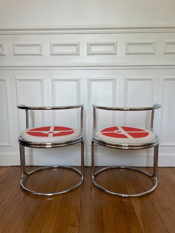 Image 1 of Gae Aulenti, pair of chrome steel armchairs