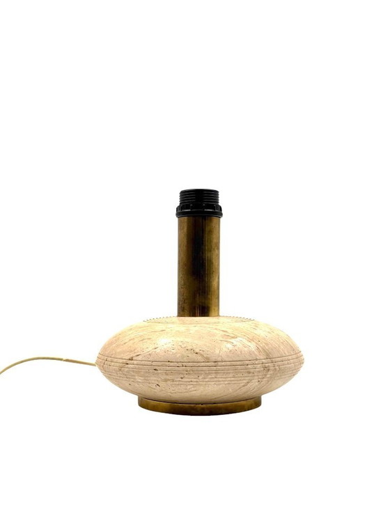 Image 1 of Travertine & brass table lamp base, Italy 1970s