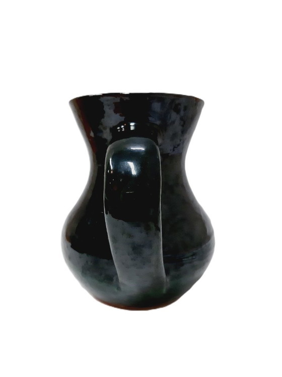 Image 1 of Vintage Glazed Ceramic Green Pitcher