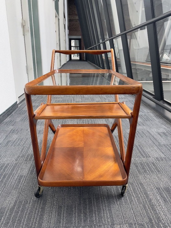 Image 1 of Elegant teak tea table with tray and glass top. Cassini, 1950's