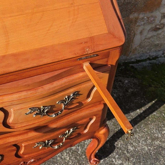 Image 1 of Vintage secretair bureau/kantoorkast/ladekast van kersenhout in Louis XV-stijl - jaren 80