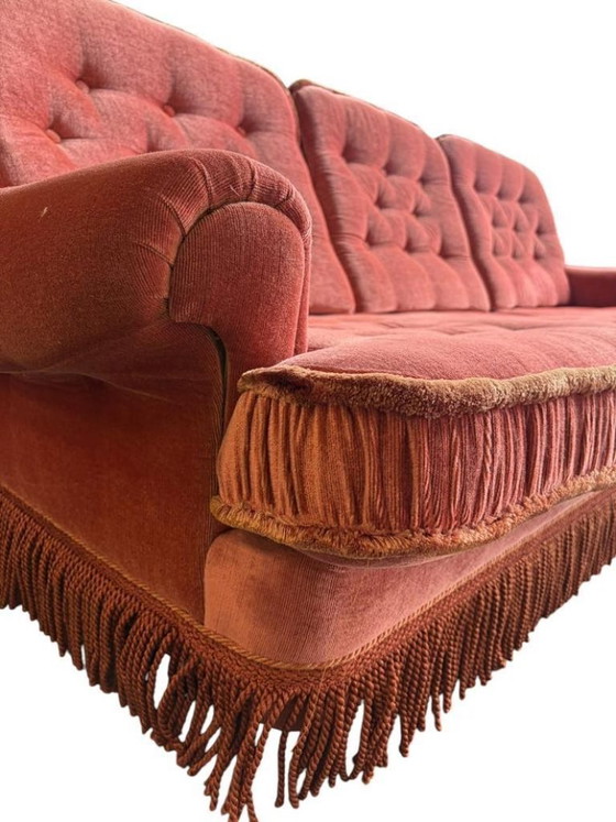 Image 1 of Divano/poltrona vintage color rosa antico con frange