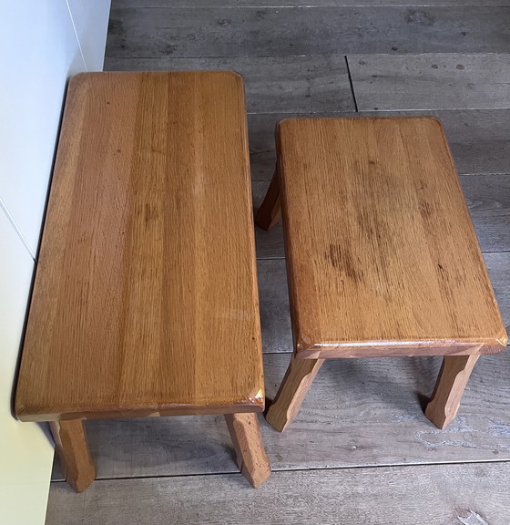 Image 1 of Set of two brutalist oak side tables