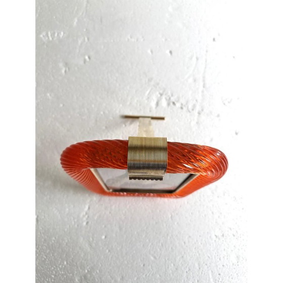 Image 1 of Mid-Century Modern Style Amber“Torchon” Murano Glass Picture Frame and Unaquered Brass in Barovier Style.