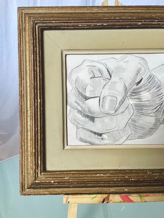 Image 1 of Studio della mano - Illustrazione originale - Cornice dorata d'epoca