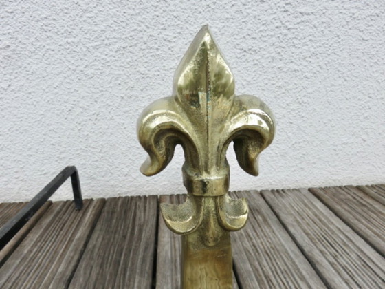 Image 1 of Anciens Chenets "Fleur De Lys" En Bronze Massif, Late 19th century, France