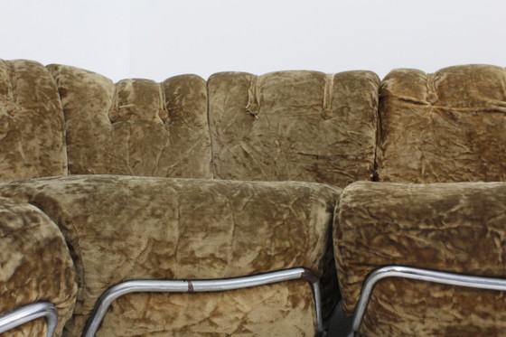 Vintage Italiaanse modulaire elementen bank  sofa 1970s, Hoekbanken, Fluweel, Metaal, Bruin (foto 6 van 12)