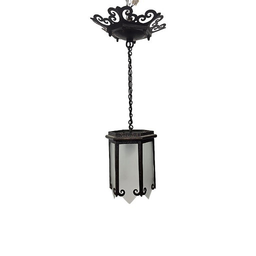 Wrought Iron Arts and Crafts Pendant Lamp, From Around 1900 – hanglampen, Glass (photo 2 of 7)