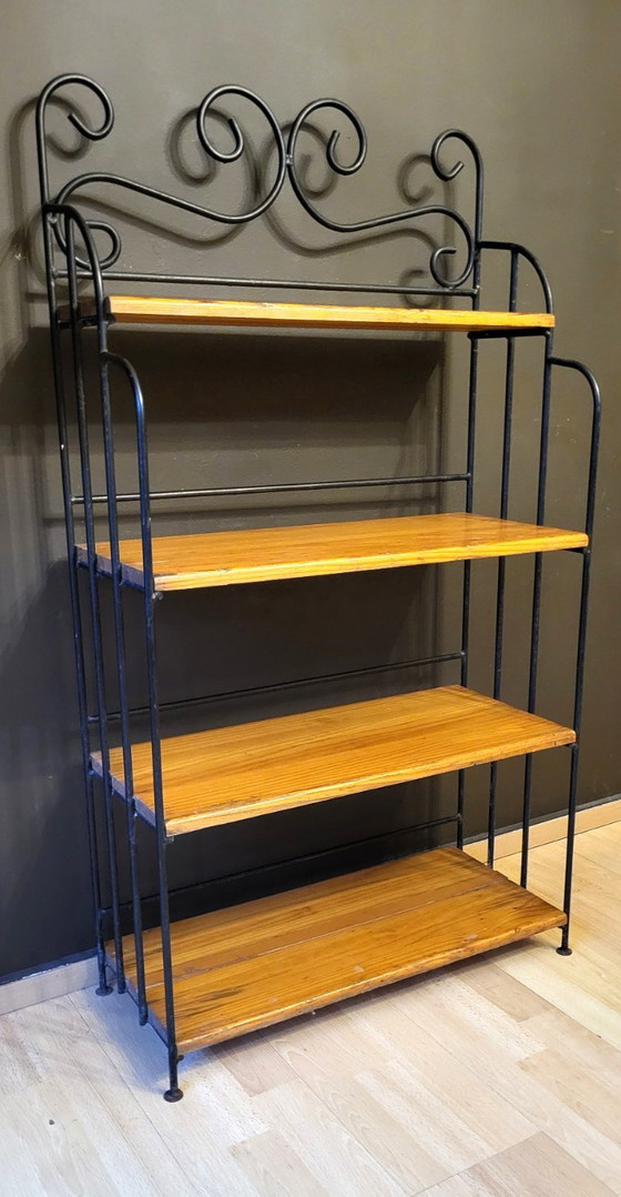 Image 1 of Wrought iron bookcase - Solid pine
