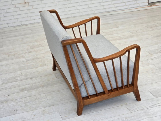 Image 1 of 1950s, Scandinavian 2-seater sofa, reupholstered, furniture wool, oak.