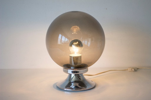 Vintage Space Age Tischlampe - Rauchglas & Chrom - 1970er Jahre - Raak Dream Island Style
