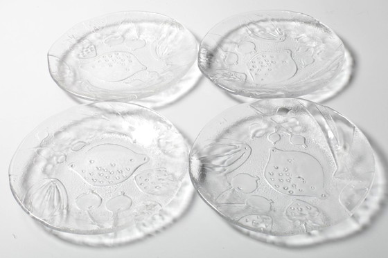 Image 1 of Set of 4 Kosta Boda Tropic Glass Dessert Plates, Scandinavian Fruit Design / 1989