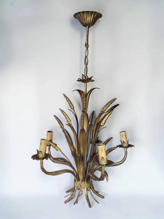 Lampadario in metallo dorato Hollywood Regency, Hans Kögl anni '70 (photo 2 of 14)