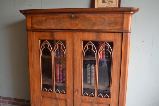 Image 1 of Antique mahogany wood display case / gate cabinet.